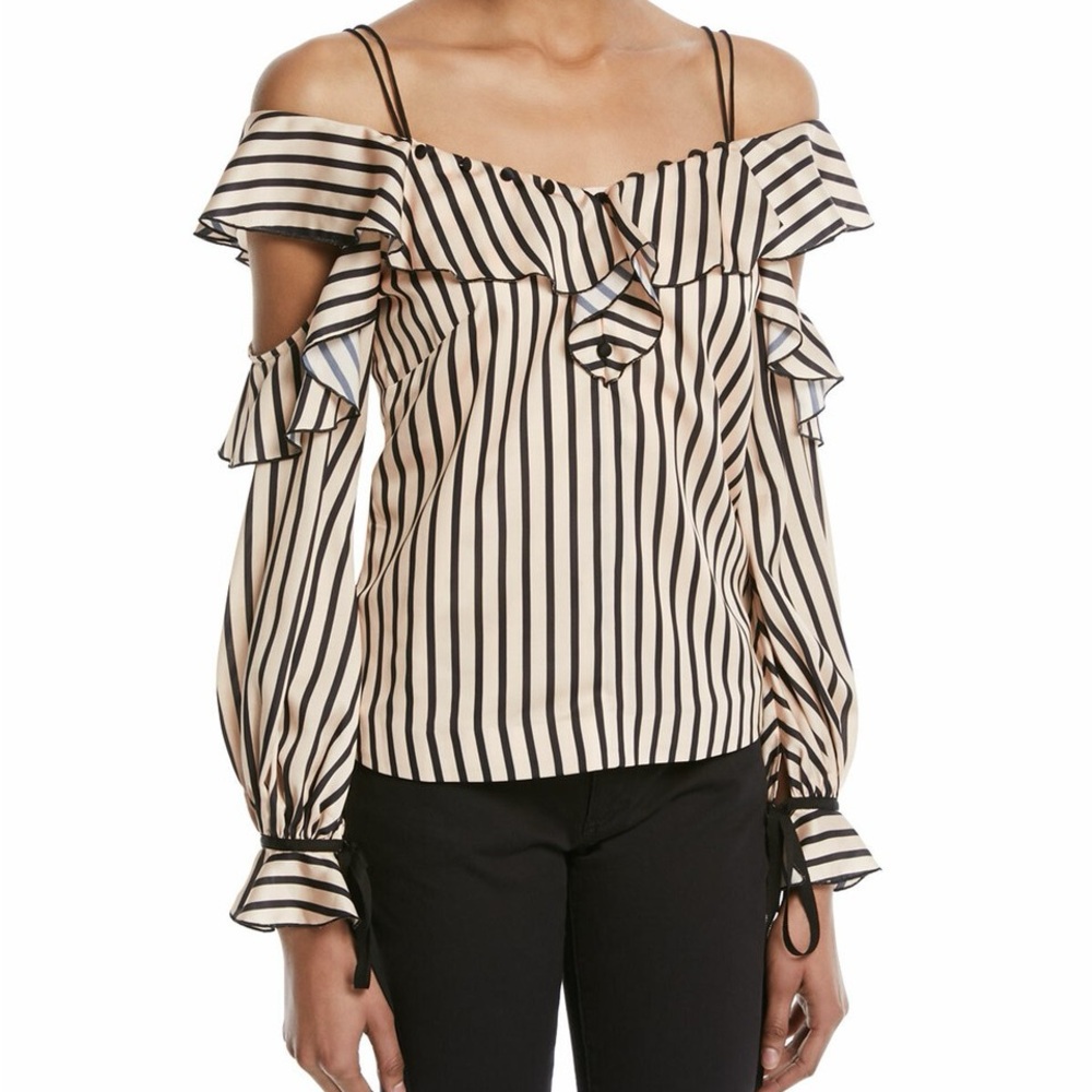 Self-Portrait | Black and Cream Striped Blouse